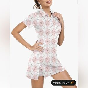 Pink & White Argyle Polo Dress